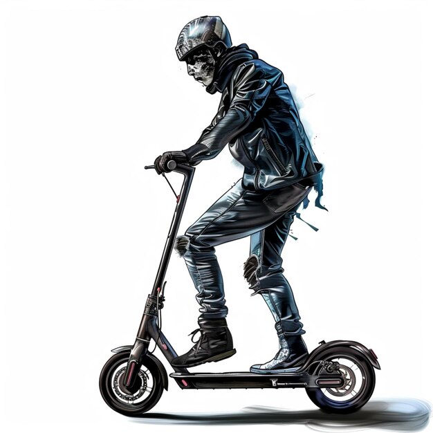 Photo a drawing of a man on a scooter that has a helmet on it ai generated