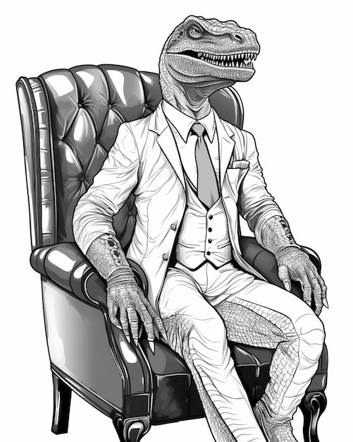 Photo a drawing of a man in a suit sitting in a chair generative ai