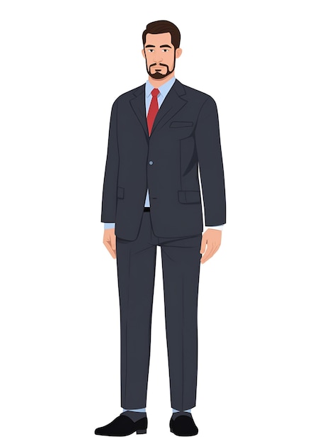 A drawing of a man in a suit with a red tie.