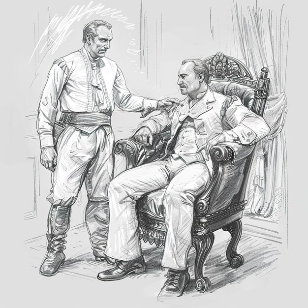 Photo a drawing of a man talking to another man in a suit