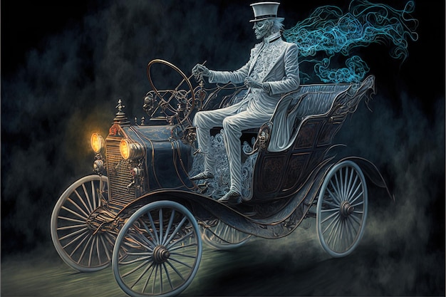 a drawing of a man in a top hat and top hat on a carriage