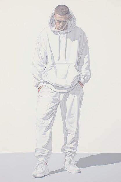 Photo a drawing of a man in a white hoodie with a white hoodie on it