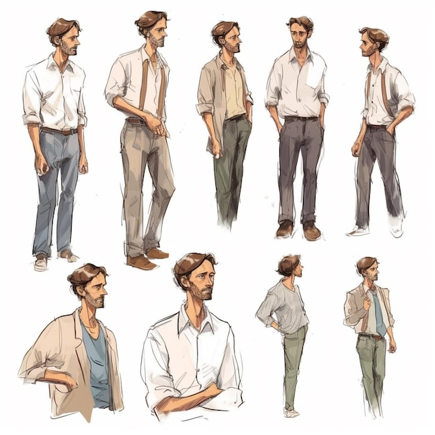 A drawing of a man in a white shirt and some pants generative ai