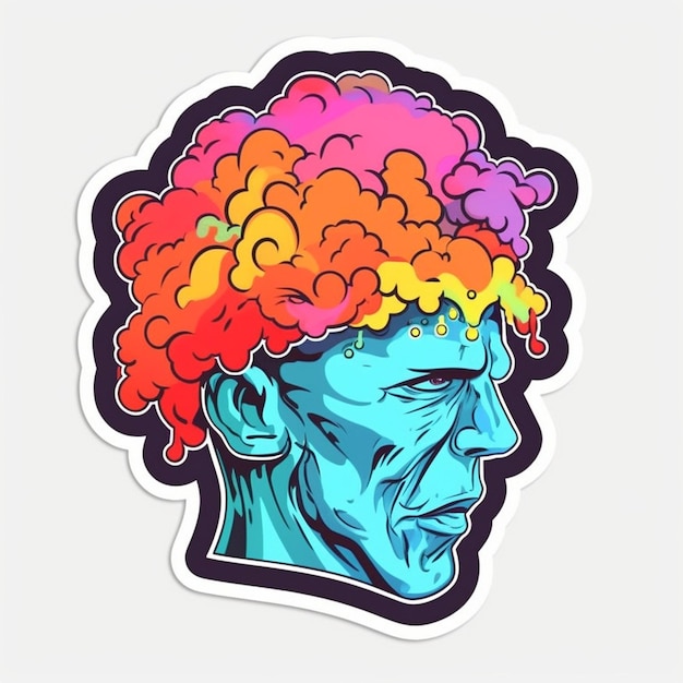 Photo a drawing of a man with a colorful hair style on it.