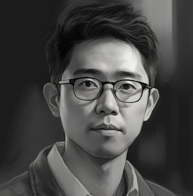 A drawing of a man with glasses