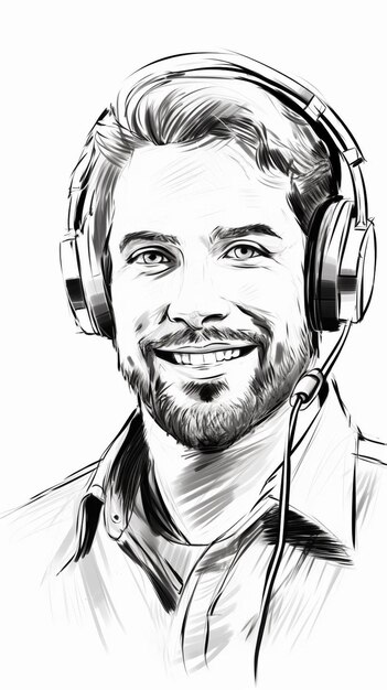 Photo a drawing of a man with headphones on