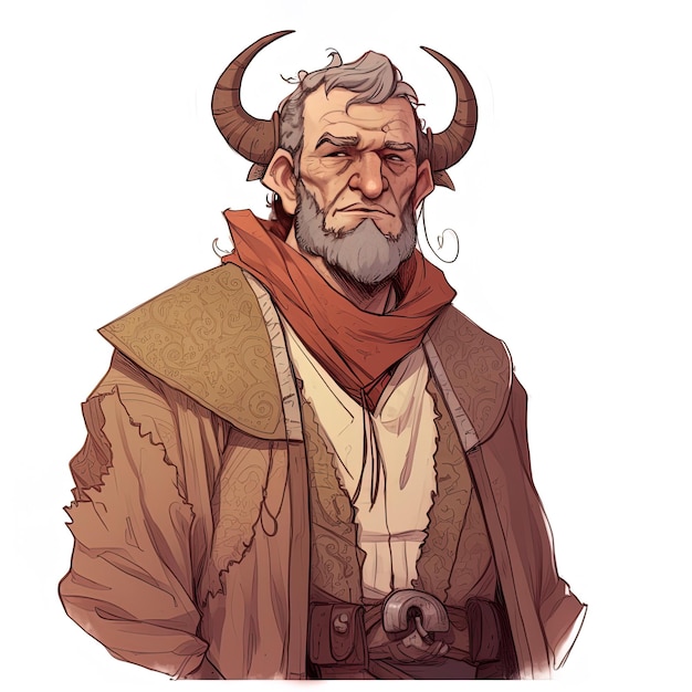 a drawing of a man with horns and a scarf