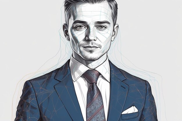 A drawing of a man with a tie and a suit generative ai