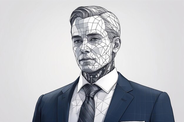 A drawing of a man with a tie and a suit generative ai