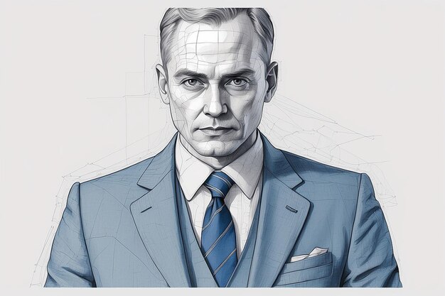 A drawing of a man with a tie and a suit generative ai