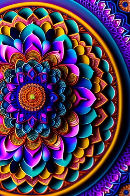 A drawing of a mandala with a colorful pattern ai generative