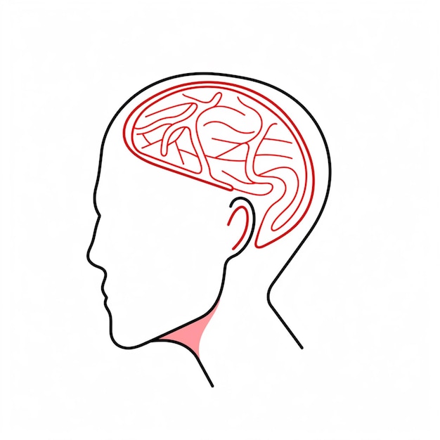 Drawing of a mans head with a brain and a red line generative ai