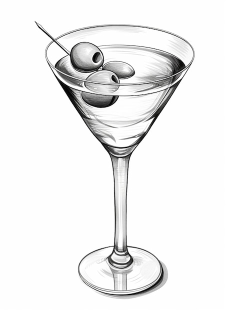 Foto un disegno di un bicchiere di martini con olive in esso generativo ai