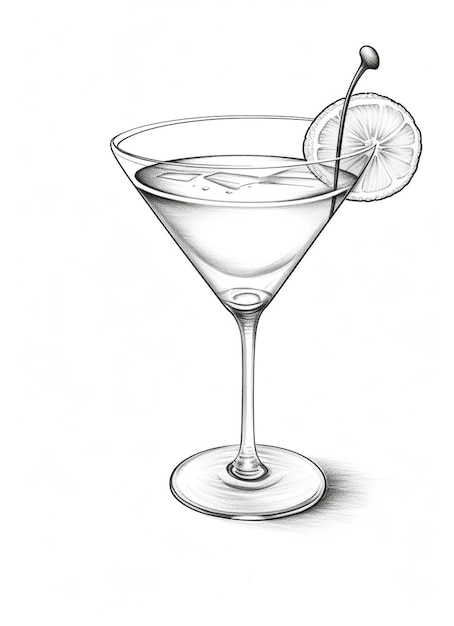 Photo drawing of a martini glass with a slice of lemon on the rim generative ai