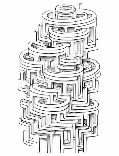 a drawing of a maze with a man in the middle generative ai