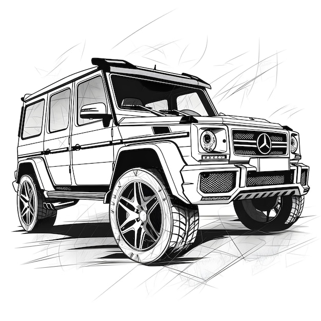 A drawing of a mercedes benz car with the number 3 on the front.