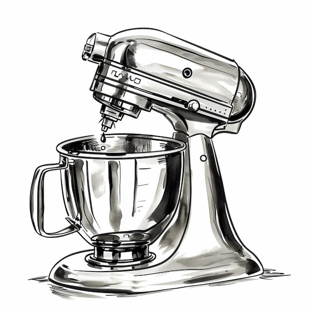 Photo drawing of a mixer with a mixer attachment on a white background generative ai