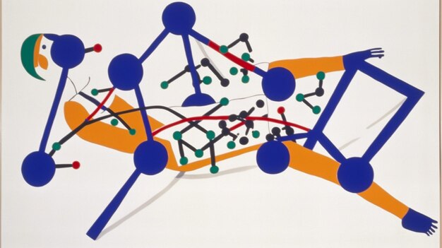 青、赤、緑の点を持つ分子の図。