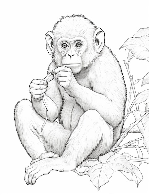 地面に座って何かを食べる猿の絵 生成ai