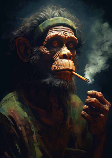 Photo a drawing of a monkey smoking a cigarette