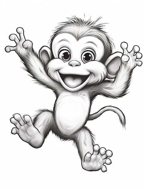 Foto un disegno di una scimmia con le braccia alzate e un sorriso sul viso generativo ai