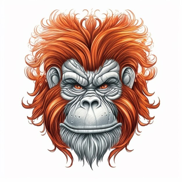 a drawing of a monkey with a red hair and beard generative ai