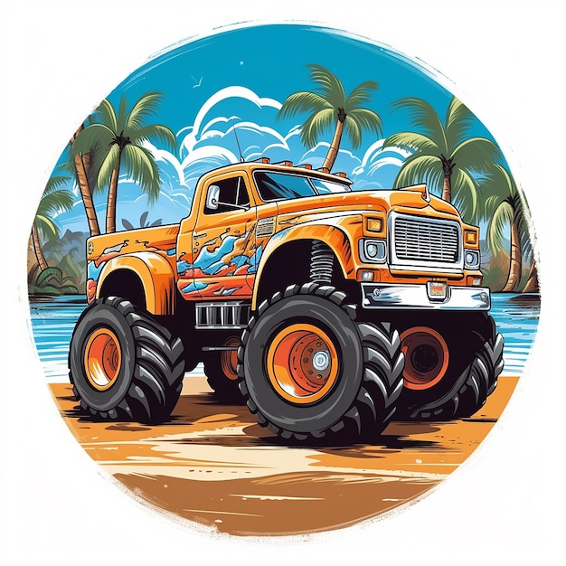 A drawing of a monster truck with a monster truck on it