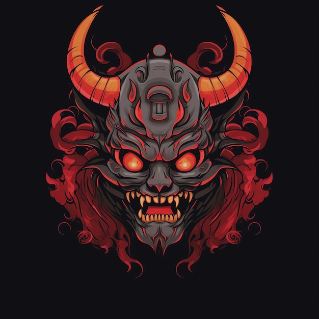 a drawing of a monster with a red head and horns