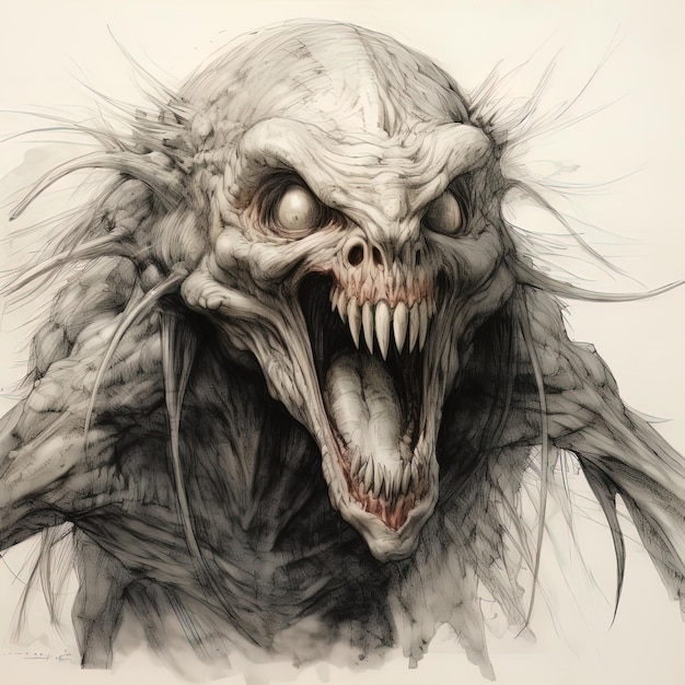 Premium AI Image | a drawing of a monster with a scary face and a scary  creature with a big mouth.
