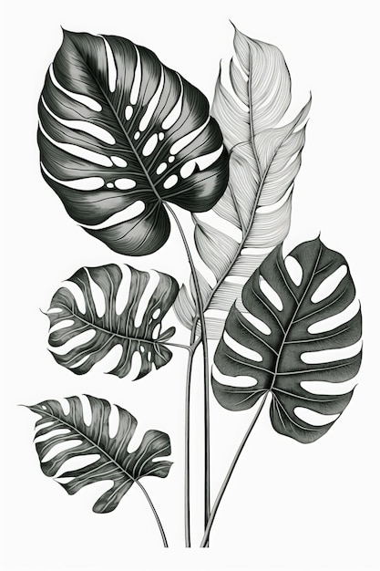 Photo a drawing of a monstera plant