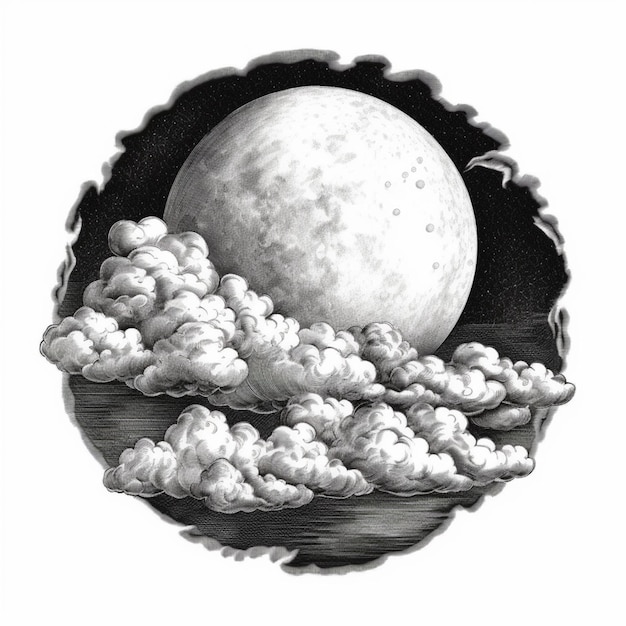 Photo a drawing of a moon with clouds in the background generative ai