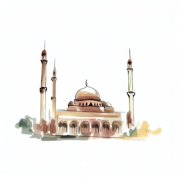 A drawing of a mosque with the name e. g. on it