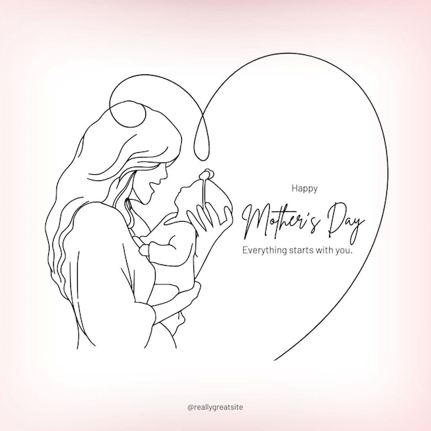 a drawing of a mother and child with a heart that says mother day