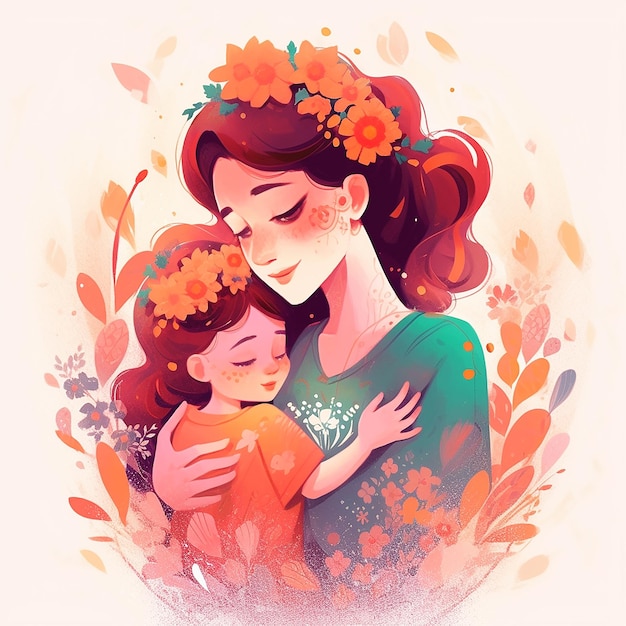 A drawing of a mother and daughter hugging and the words " mom " on the front.