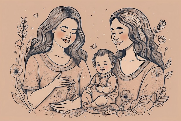 a drawing of a mother and her baby