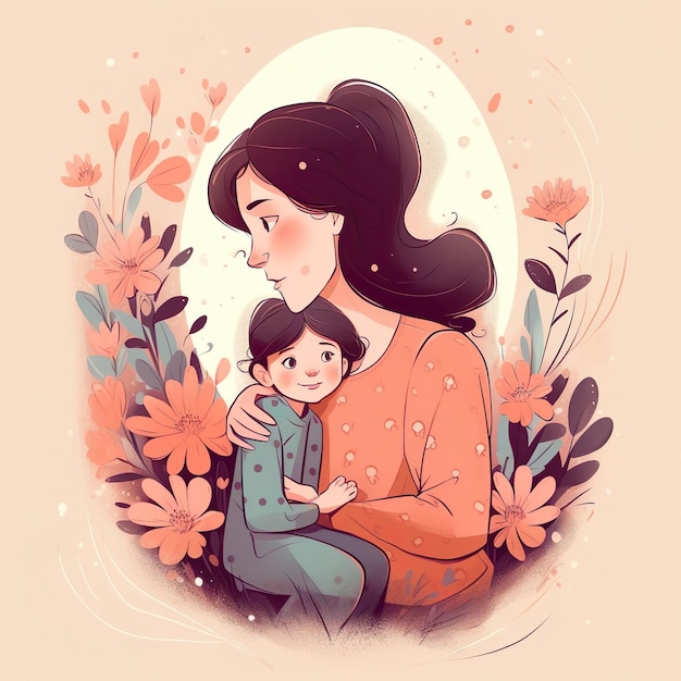 Photo a drawing of a mother and her child