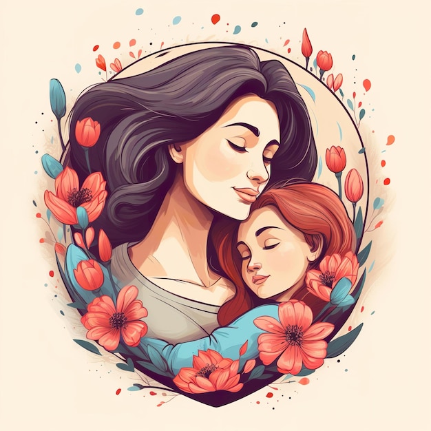 A drawing of a mother and her child.