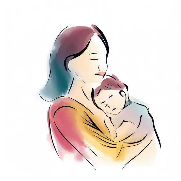 A drawing of a mother holding her baby