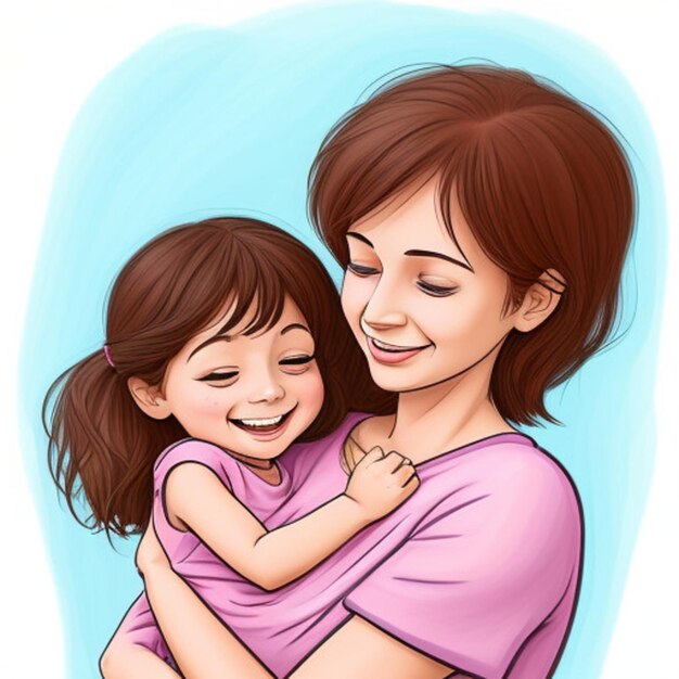 a drawing of a mother hugging her daughter