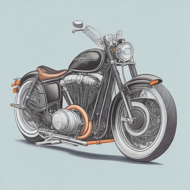 A drawing of a motorcycle with the engine of the motorcycle