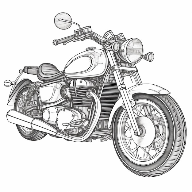 a drawing of a motorcycle with a front tire and a front tire generative ai