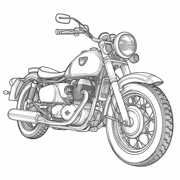 a drawing of a motorcycle with a front tire and a front tire generative ai