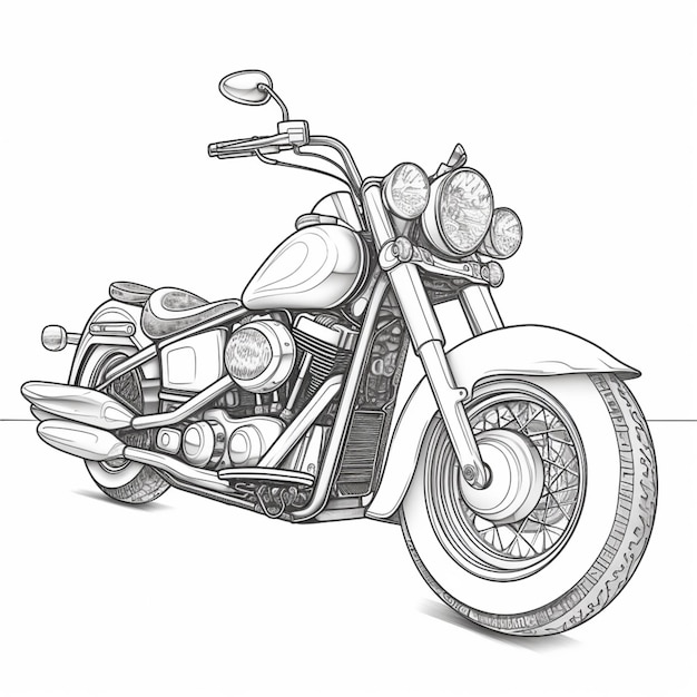 a drawing of a motorcycle with a front tire and a front tire generative ai