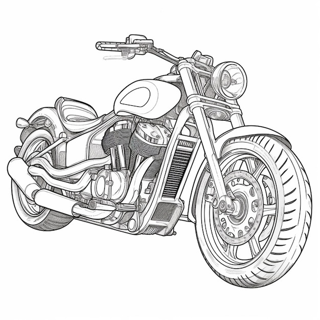 a drawing of a motorcycle with a front tire and a front tire generative ai