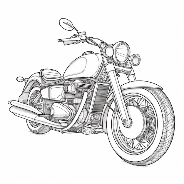 a drawing of a motorcycle with a front tire and a front tire generative ai