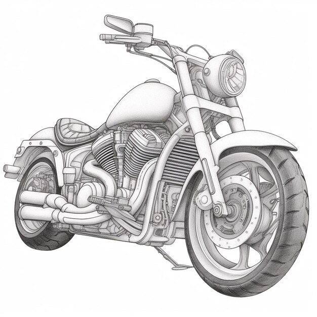 Photo drawing of a motorcycle with a front tire and a front tire generative ai