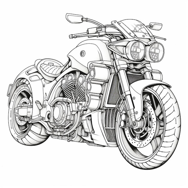 drawing of a motorcycle with a front tire and a front tire generative ai
