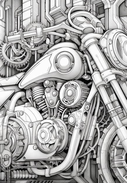 Photo drawing of a motorcycle with gears and gears on the front generative ai