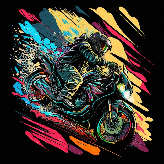 A drawing of a motorcycle with a rider on it.