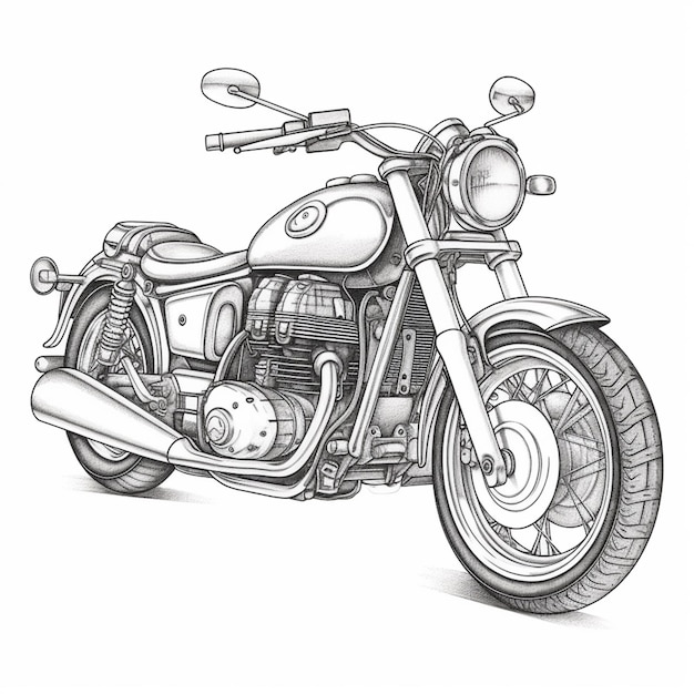 drawing of a motorcycle with a side view of the front wheel generative ai